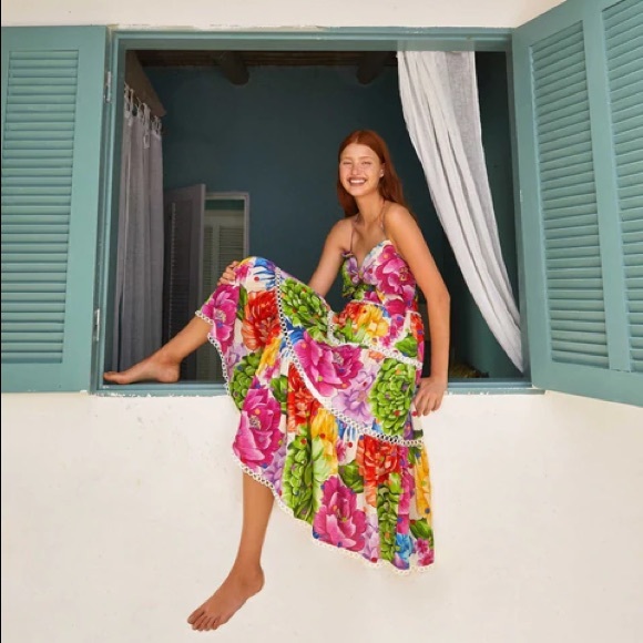 Farm Rio Rainbow Chita Floral-Print Midi Dress - Picture 2 of 16